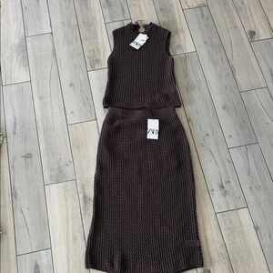 Zara Plum Knit Sleeveless Top and Skirt Set